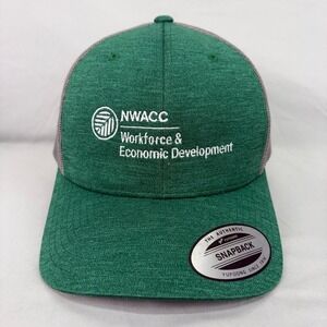 Yupoong Trucker Hat NWACC Workforce Mens OS Green Grey Snapback Mesh Cap